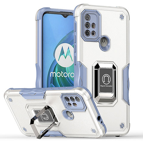 Funda Bumper Silicona y Plastico Mate Carcasa con Magnetico Anillo de dedo Soporte S05 para Motorola Moto G20 Blanco