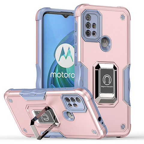 Funda Bumper Silicona y Plastico Mate Carcasa con Magnetico Anillo de dedo Soporte S05 para Motorola Moto G20 Rosa