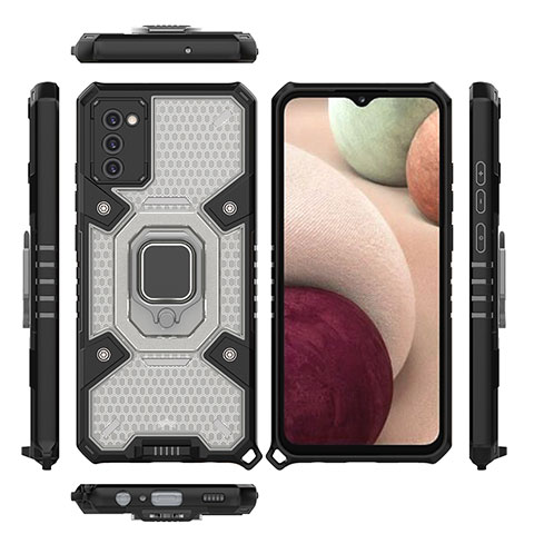 Funda Bumper Silicona y Plastico Mate Carcasa con Magnetico Anillo de dedo Soporte S05 para Samsung Galaxy A02s Negro