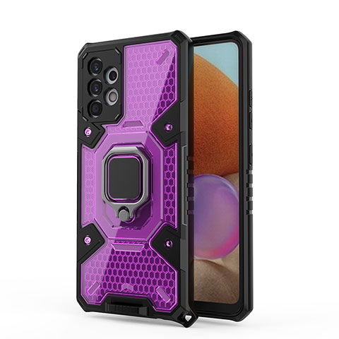 Funda Bumper Silicona y Plastico Mate Carcasa con Magnetico Anillo de dedo Soporte S05 para Samsung Galaxy A32 4G Morado