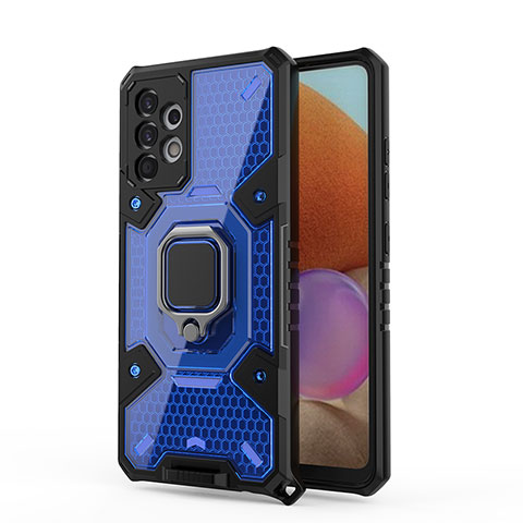 Funda Bumper Silicona y Plastico Mate Carcasa con Magnetico Anillo de dedo Soporte S05 para Samsung Galaxy A32 5G Azul