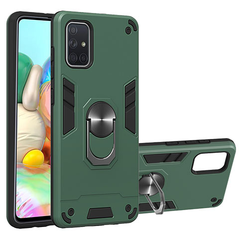 Funda Bumper Silicona y Plastico Mate Carcasa con Magnetico Anillo de dedo Soporte S05 para Samsung Galaxy A71 5G Verde