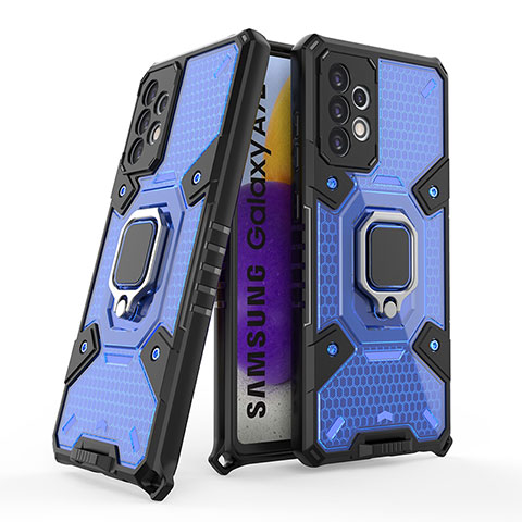 Funda Bumper Silicona y Plastico Mate Carcasa con Magnetico Anillo de dedo Soporte S05 para Samsung Galaxy A72 4G Azul