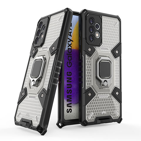 Funda Bumper Silicona y Plastico Mate Carcasa con Magnetico Anillo de dedo Soporte S05 para Samsung Galaxy A72 4G Negro
