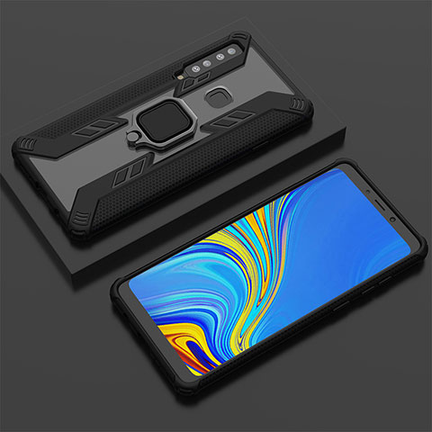 Funda Bumper Silicona y Plastico Mate Carcasa con Magnetico Anillo de dedo Soporte S05 para Samsung Galaxy A9 (2018) A920 Negro