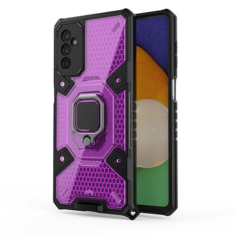 Funda Bumper Silicona y Plastico Mate Carcasa con Magnetico Anillo de dedo Soporte S05 para Samsung Galaxy M52 5G Morado