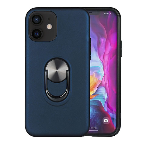 Funda Bumper Silicona y Plastico Mate Carcasa con Magnetico Anillo de dedo Soporte S06 para Apple iPhone 12 Azul