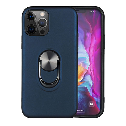 Funda Bumper Silicona y Plastico Mate Carcasa con Magnetico Anillo de dedo Soporte S06 para Apple iPhone 12 Pro Max Azul