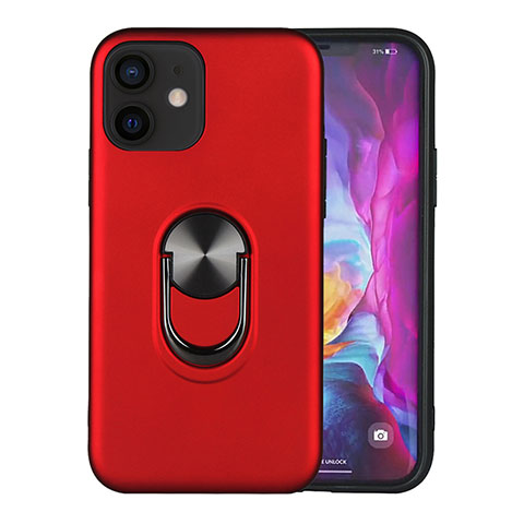 Funda Bumper Silicona y Plastico Mate Carcasa con Magnetico Anillo de dedo Soporte S06 para Apple iPhone 12 Rojo