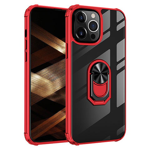 Funda Bumper Silicona y Plastico Mate Carcasa con Magnetico Anillo de dedo Soporte S06 para Apple iPhone 15 Pro Rojo