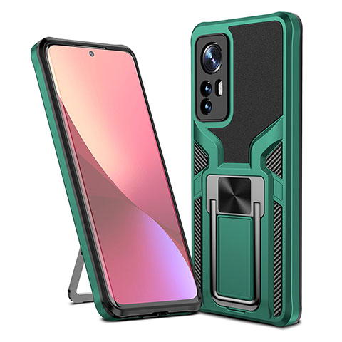 Funda Bumper Silicona y Plastico Mate Carcasa con Magnetico Anillo de dedo Soporte S06 para Xiaomi Mi 12 5G Verde