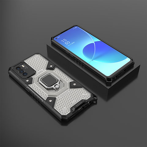 Funda Bumper Silicona y Plastico Mate Carcasa con Magnetico Anillo de dedo Soporte S07 para Oppo Reno6 Z 5G Gris