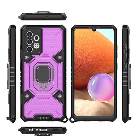 Funda Bumper Silicona y Plastico Mate Carcasa con Magnetico Anillo de dedo Soporte S07 para Samsung Galaxy A32 4G Morado