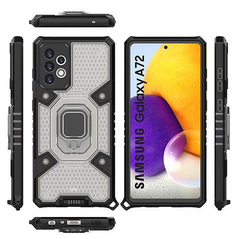 Funda Bumper Silicona y Plastico Mate Carcasa con Magnetico Anillo de dedo Soporte S07 para Samsung Galaxy A72 4G Negro