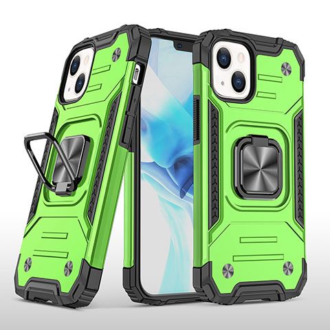 Funda Bumper Silicona y Plastico Mate Carcasa con Magnetico Anillo de dedo Soporte S08 para Apple iPhone 13 Menta Verde