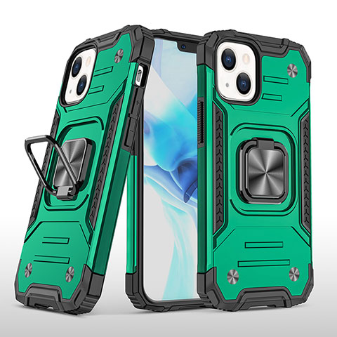 Funda Bumper Silicona y Plastico Mate Carcasa con Magnetico Anillo de dedo Soporte S08 para Apple iPhone 14 Plus Verde