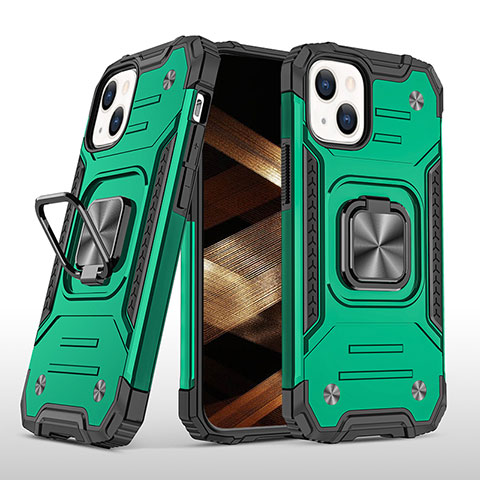 Funda Bumper Silicona y Plastico Mate Carcasa con Magnetico Anillo de dedo Soporte S08 para Apple iPhone 15 Plus Verde