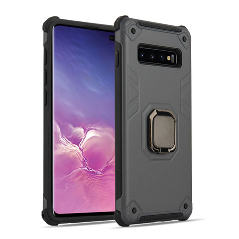 Funda Bumper Silicona y Plastico Mate Carcasa con Magnetico Anillo de dedo Soporte T01 para Samsung Galaxy S10 5G Gris