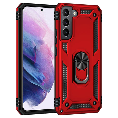 Funda Bumper Silicona y Plastico Mate Carcasa con Magnetico Anillo de dedo Soporte T02 para Samsung Galaxy S22 Plus 5G Rojo