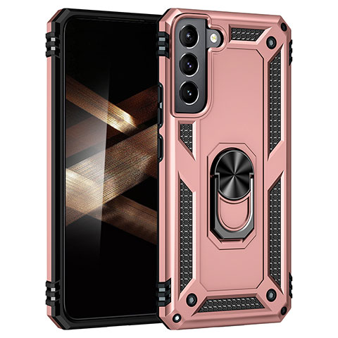 Funda Bumper Silicona y Plastico Mate Carcasa con Magnetico Anillo de dedo Soporte T02 para Samsung Galaxy S24 Plus 5G Oro Rosa