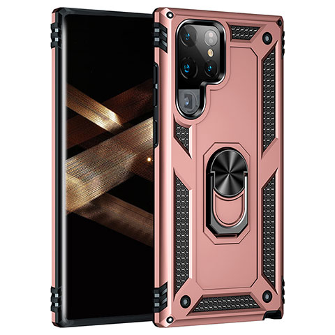 Funda Bumper Silicona y Plastico Mate Carcasa con Magnetico Anillo de dedo Soporte T02 para Samsung Galaxy S24 Ultra 5G Oro Rosa