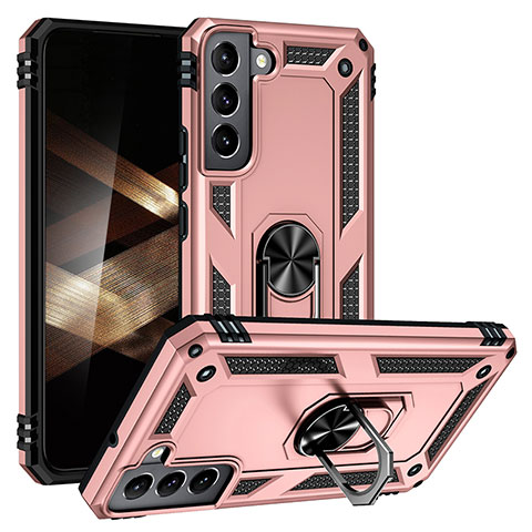 Funda Bumper Silicona y Plastico Mate Carcasa con Magnetico Anillo de dedo Soporte T03 para Samsung Galaxy S24 5G Oro Rosa