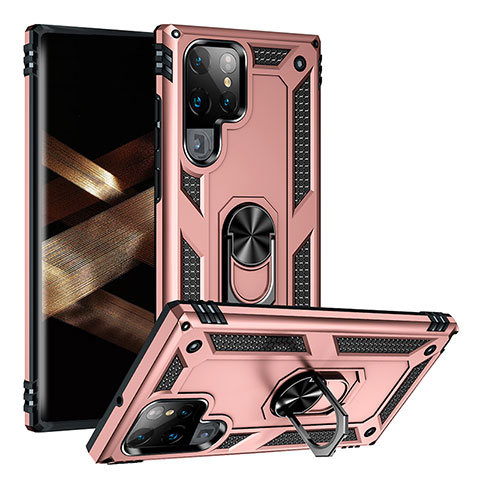 Funda Bumper Silicona y Plastico Mate Carcasa con Magnetico Anillo de dedo Soporte T03 para Samsung Galaxy S24 Ultra 5G Oro Rosa