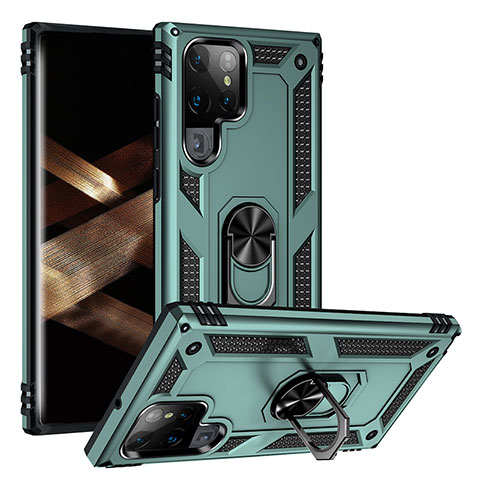 Funda Bumper Silicona y Plastico Mate Carcasa con Magnetico Anillo de dedo Soporte T03 para Samsung Galaxy S25 Ultra 5G Verde