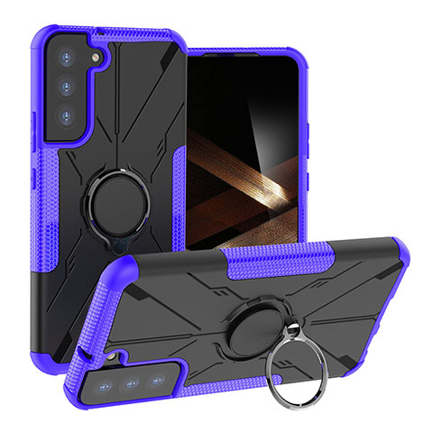 Funda Bumper Silicona y Plastico Mate Carcasa con Magnetico Anillo de dedo Soporte T08 para Samsung Galaxy S24 5G Morado