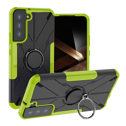 Funda Bumper Silicona y Plastico Mate Carcasa con Magnetico Anillo de dedo Soporte T08 para Samsung Galaxy S24 Plus 5G Verde