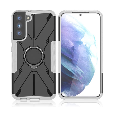 Funda Bumper Silicona y Plastico Mate Carcasa con Magnetico Anillo de dedo Soporte T09 para Samsung Galaxy S21 Plus 5G Gris