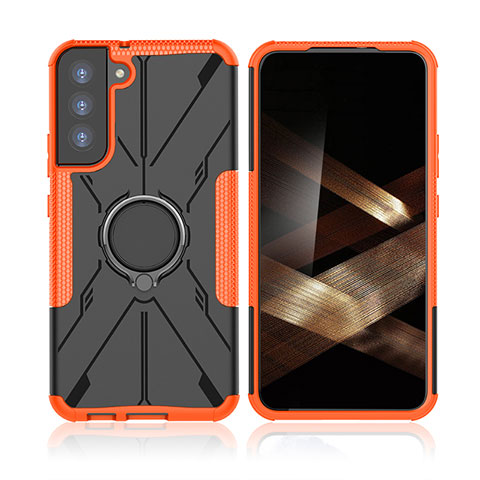 Funda Bumper Silicona y Plastico Mate Carcasa con Magnetico Anillo de dedo Soporte T09 para Samsung Galaxy S24 5G Naranja