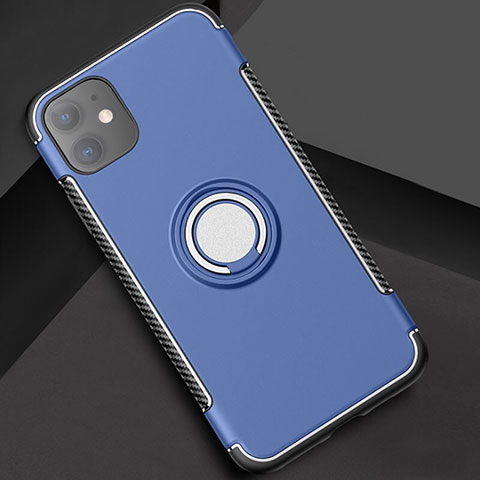 Funda Bumper Silicona y Plastico Mate Carcasa con Magnetico Anillo de dedo Soporte Y01 para Apple iPhone 11 Azul