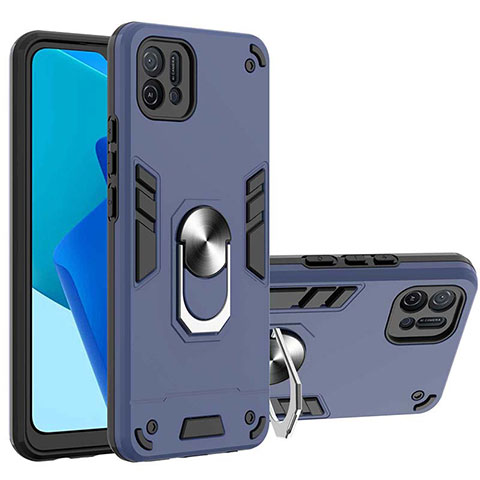 Funda Bumper Silicona y Plastico Mate Carcasa con Magnetico Anillo de dedo Soporte Y01B para Oppo A16e Azul