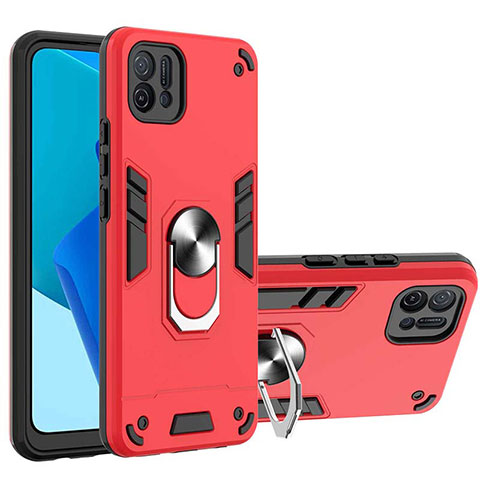 Funda Bumper Silicona y Plastico Mate Carcasa con Magnetico Anillo de dedo Soporte Y01B para Oppo A16K Rojo