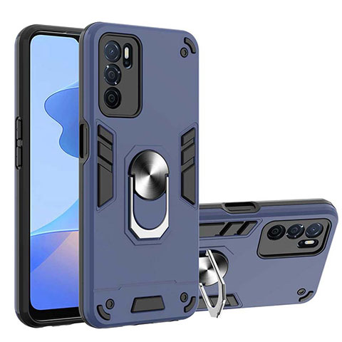 Funda Bumper Silicona y Plastico Mate Carcasa con Magnetico Anillo de dedo Soporte Y01B para Oppo A16s Azul