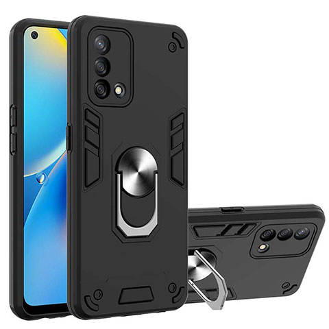 Funda Bumper Silicona y Plastico Mate Carcasa con Magnetico Anillo de dedo Soporte Y01B para Oppo F19 Negro