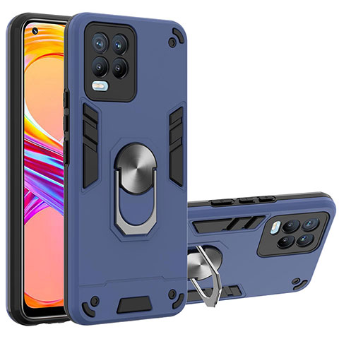 Funda Bumper Silicona y Plastico Mate Carcasa con Magnetico Anillo de dedo Soporte Y01B para Realme 8 Pro Azul