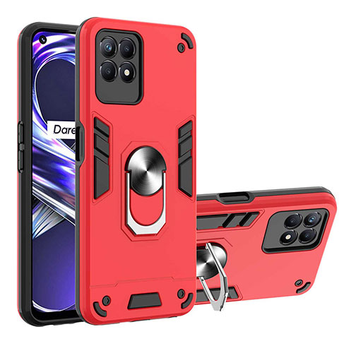 Funda Bumper Silicona y Plastico Mate Carcasa con Magnetico Anillo de dedo Soporte Y01B para Realme 8i Rojo