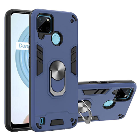 Funda Bumper Silicona y Plastico Mate Carcasa con Magnetico Anillo de dedo Soporte Y01B para Realme C21Y Azul