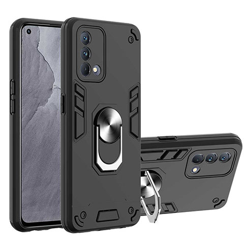 Funda Bumper Silicona y Plastico Mate Carcasa con Magnetico Anillo de dedo Soporte Y01B para Realme GT Master 5G Negro