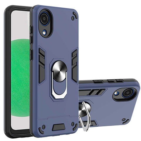 Funda Bumper Silicona y Plastico Mate Carcasa con Magnetico Anillo de dedo Soporte Y01B para Samsung Galaxy A03 Core Azul