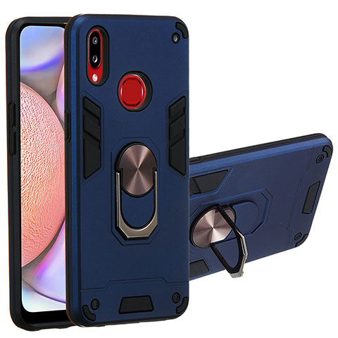 Funda Bumper Silicona y Plastico Mate Carcasa con Magnetico Anillo de dedo Soporte Y01B para Samsung Galaxy A10s Azul