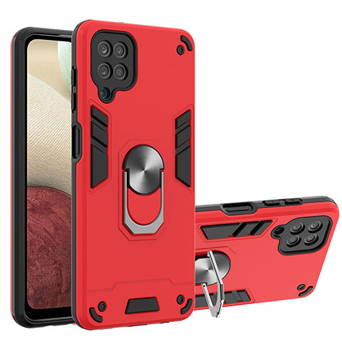 Funda Bumper Silicona y Plastico Mate Carcasa con Magnetico Anillo de dedo Soporte Y01B para Samsung Galaxy A12 Nacho Rojo