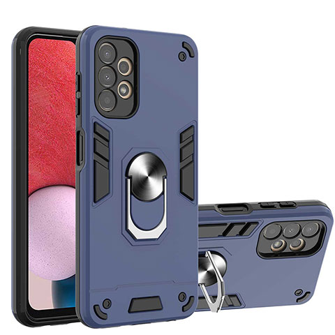 Funda Bumper Silicona y Plastico Mate Carcasa con Magnetico Anillo de dedo Soporte Y01B para Samsung Galaxy A13 4G Azul