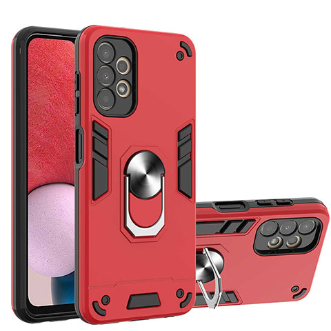 Funda Bumper Silicona y Plastico Mate Carcasa con Magnetico Anillo de dedo Soporte Y01B para Samsung Galaxy A13 4G Rojo