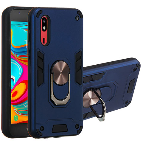 Funda Bumper Silicona y Plastico Mate Carcasa con Magnetico Anillo de dedo Soporte Y01B para Samsung Galaxy A2 Core A260F A260G Azul