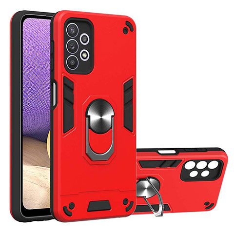 Funda Bumper Silicona y Plastico Mate Carcasa con Magnetico Anillo de dedo Soporte Y01B para Samsung Galaxy A32 4G Rojo