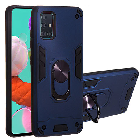 Funda Bumper Silicona y Plastico Mate Carcasa con Magnetico Anillo de dedo Soporte Y01B para Samsung Galaxy A51 4G Azul