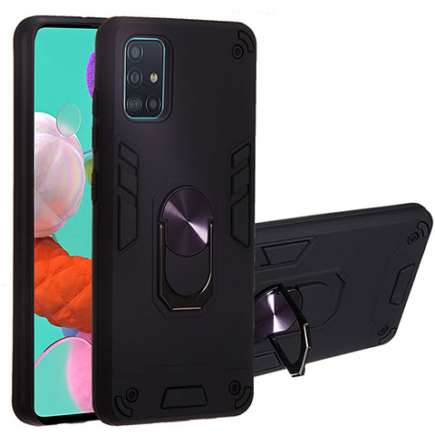 Funda Bumper Silicona y Plastico Mate Carcasa con Magnetico Anillo de dedo Soporte Y01B para Samsung Galaxy A51 4G Negro